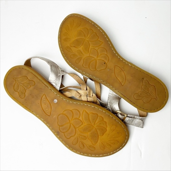 Born Lake Sandals 9M metallic leather braided flat buckle boho neutral strappy - Picture 11 of 12